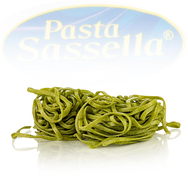Frische Tagliarini mit Spinat von Sassella, 500 g, hausgemachte grüne Bandnudeln, ideal für Käse-Sahne- oder Fisch-Sauce