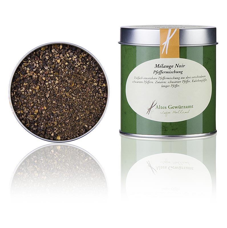 Pfeffer Gewürzmischung Melange Noir, Altes Gewürzamt, 80 g - Fein geschrotete Mischung aus Malabar-Pfeffer, Kubeben-Pfeffer und Langer Pfeffer, ideal für Lamm, Steaks, Grilladen und große Bratenstücke aus Lamm, Wild und Rind Auch perfekt auf Tomate und Salat!