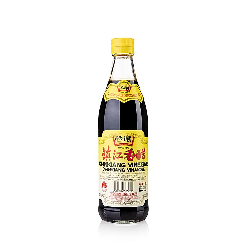 Schwarzer Reis Essig - Chinkiang Essig aus China, 550 ml - Süß-saurer Reisessig mit samtiger, tintenartiger Konsistenz, kräftiges, malziges Aroma, ideal zum Marinieren von Fleisch und Ente, Würzen von dunklen Saucen, gedünstetem Gemüse und als Dip geeignet