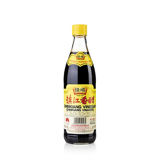 Schwarzer Reis Essig - Chinkiang Essig aus China, 550 ml - Süß-saurer Reisessig mit samtiger, tintenartiger Konsistenz, kräftiges, malziges Aroma, ideal zum Marinieren von Fleisch und Ente, Würzen von dunklen Saucen, gedünstetem Gemüse und als Dip geeignet