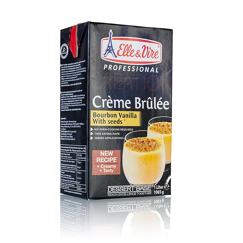 Dessert Basis - Crème Brûlée Basis mit Madagaskar Vanille, Elle & Vire, 1 l: Vorprodukt für die einfache Zubereitung eines leckeren französischen Desserts mit Sahne, Eigelb und natürlicher Vanille, das individuell verfeinert werden kann und in einer Stunde servierbereit ist