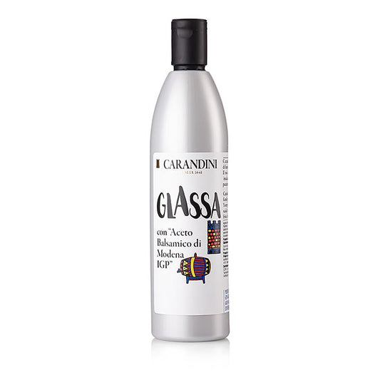 Balsamico-Creme zum Würzen und Garnieren von Fleisch, Fisch, Gemüse, Eis und Erdbeeren geeignet