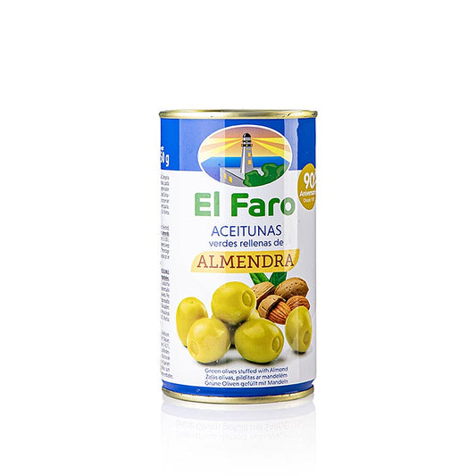 Olive verdi senza nocciolo, con mandorle, in salamoia, El Faro, 350 g