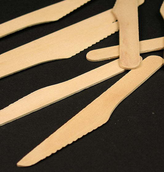 Einweg Holz-Messer aus nachwachsenden Rohstoffen, ca 16,5cm lang, ideal für Partys und um Plastikmesser zu ersetzen