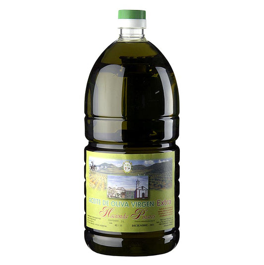 Natives Olivenöl Extra, Hacienda Pinares, 0,2% Säure, 2 l - Hochwertiges Olivenöl mit unverwechselbarem Geschmack, ideal für Schmorgerichte, Salate und Carpaccio, mit Aromen von grüner Banane, Gras und Artischocken aus dem südlichen Randgebiet von La Mancha