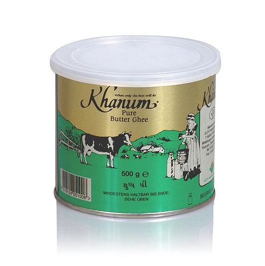 Ghee - geklärte Butter, 99,8% Fett, 500 g, ideal für die indische und pakistanische Küche, länger haltbar und hitzebeständiger als normale Butter