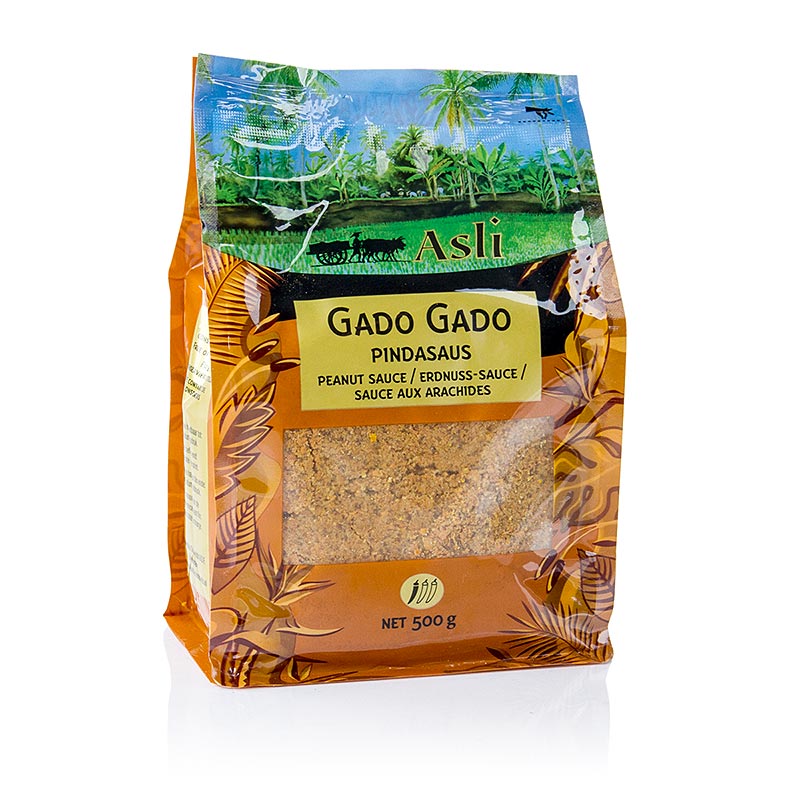 500 g Gado Gado Satay Saucenpulver mit gemahlenen Erdnüssen und Gewürzen, einfach in kaltes Wasser einrühren und aufkochen lassen für leckere Erdnusssauce
