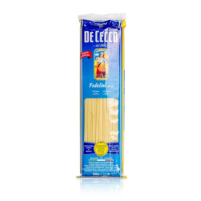 De Cecco Fedelini, No10, 500 g - lange, runde, längliche Nudeln, 1,37-1,47 mm dick, perfekt für Soßen, Suppen und Ofengerichte