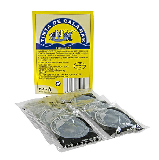 Flüssige Tintenfischfarbe in Portionstütchen, ideal zum Einfärben von frischem Nudel- oder Risottoteig, 32 g, 8 x 4g - für ein ungewöhnliches und leckeres Ergebnis