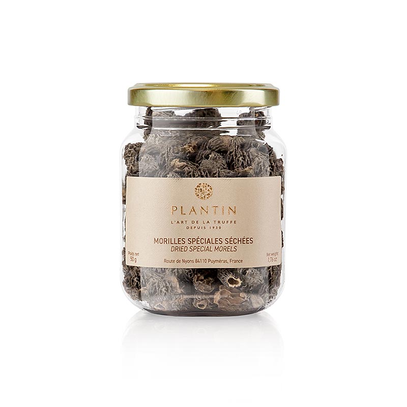Spitzmorchel-Köpfe, Specials, ab ø 3cm, Plantin, 50 g: Frühlingspilz Morchella conica, elata, lichter Nadelwald, Wegböschungen, Laubwald, König unter den Trockenpilzen, Morchelrahmsauce, Gourmet, beste Qualität, Originalware, Extras