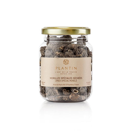 Spitzmorchel-Köpfe, Specials, ab ø 3cm, Plantin, 50 g: Frühlingspilz Morchella conica, elata, lichter Nadelwald, Wegböschungen, Laubwald, König unter den Trockenpilzen, Morchelrahmsauce, Gourmet, beste Qualität, Originalware, Extras