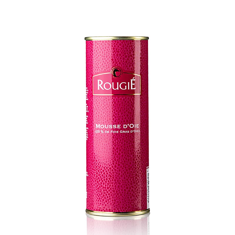 Gänsestopfleber Mousse, 25% Foie Gras, Rougié, 320 g - Feine Mousse aus Geflügelleber, grünem Speck, Eiern und Gewürzen, mariniert mit Portwein und Armagnac, ideal für Canapés, als Garnitur zu kalten Wildplatten oder als Grundlage anderer Farcen und Flans