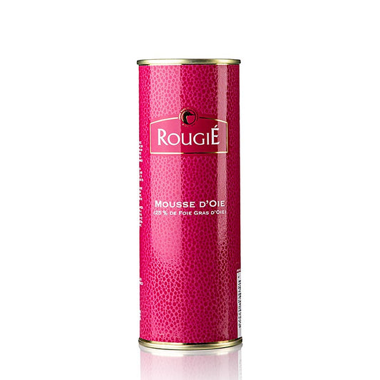 Gänsestopfleber Mousse, 25% Foie Gras, Rougié, 320 g - Feine Mousse aus Geflügelleber, grünem Speck, Eiern und Gewürzen, mariniert mit Portwein und Armagnac, ideal für Canapés, als Garnitur zu kalten Wildplatten oder als Grundlage anderer Farcen und Flans