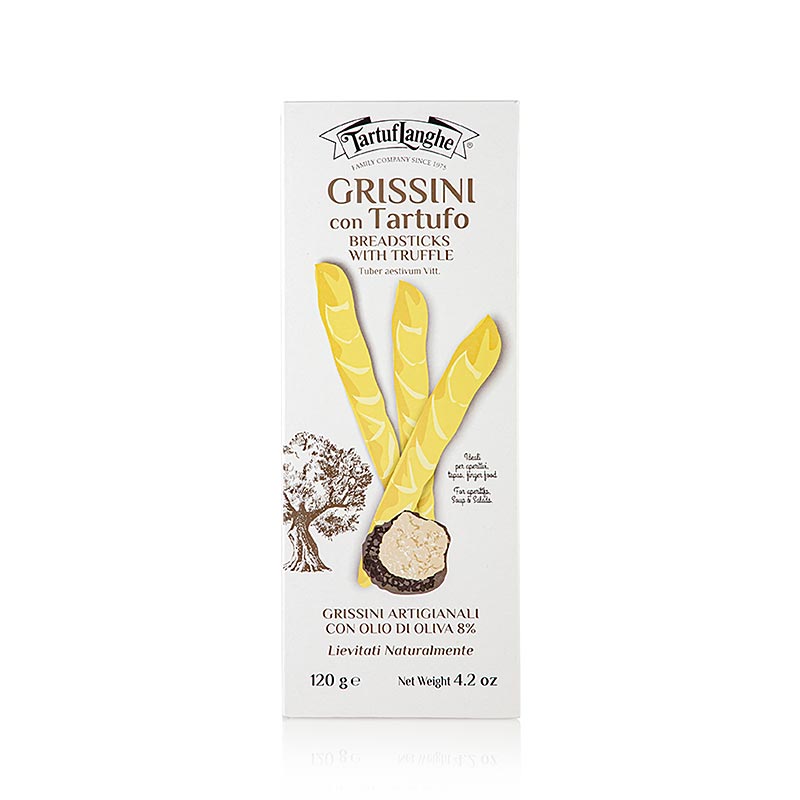 Grissini con Tartufo, mit schwarzen Sommertrüffeln und Olivenöl, perfekt knusprige italienische Spezialität, idealer Begleiter zu Käse, Fleisch, Wurst, Salaten und Rotwein