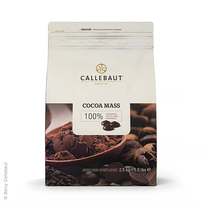 Large bag of Callebaut 100% Kakao Kakaomasse Extra Callets, 2,5 kg (English)
