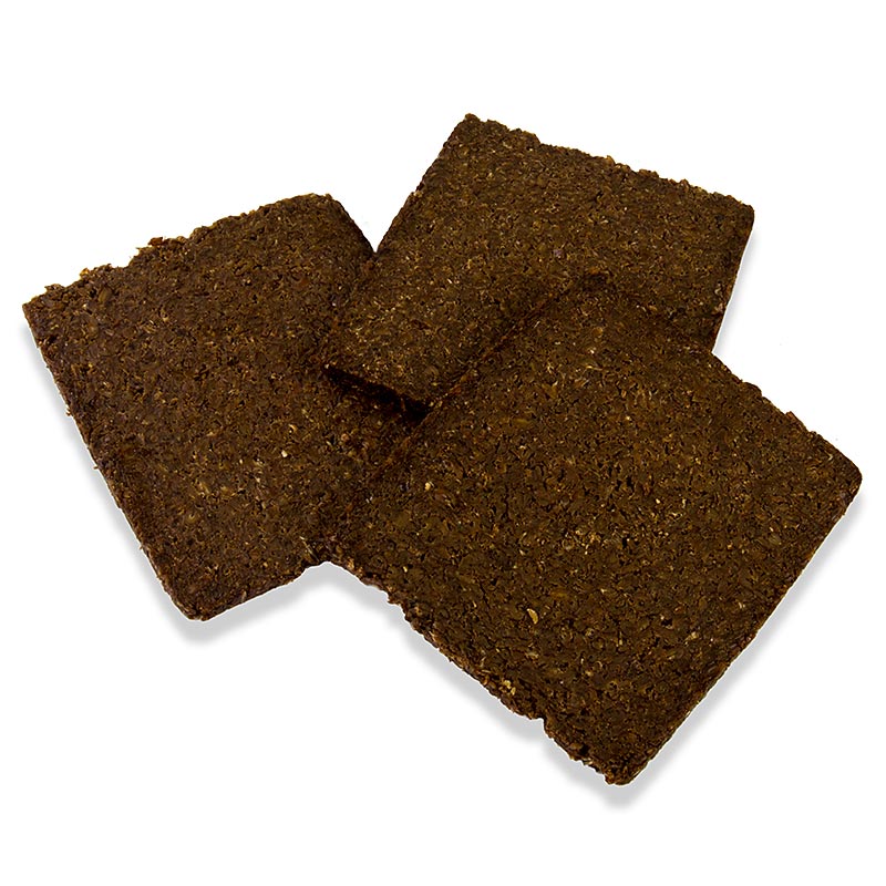 Pumpernickel, rechteckige Scheiben, 500 g - Brotspezialität aus reinem Roggenvollkornschrot, herb-süßer Geschmack, lange Backzeit von bis zu 16 Stunden, perfekt für individuelle Belegung und kleine Happen auf Partys