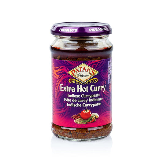 Indische Curry Paste 'Extra Hot' von Patak´s, 283 g, ideal für Rind-, Lamm- oder Hühnerfleisch, Zubereitung mit Fleisch und Reis, scharf und würzig