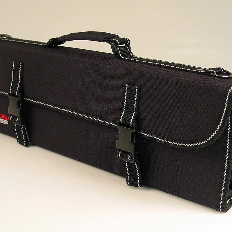Messertasche aus Nylon mit 16 Fächern für Global-Messer, Visitenkarten und Stifte, Klickverschlüssen, Tragegriff und Tragegurt, feste, faltbare Mappe, Schutzlasche innen, Maße: 51,5 x 19 x 7cm