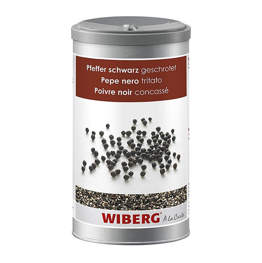 Geschroteter Wiberg Pfeffer schwarz, 515 g, scharf-würzig im Geschmack, ideal für Gewürzmischungen, Marinaden, Salate, Suppen, Saucen, Fleisch, Geflügel, Wild, Hülsenfrüchte, Wildgeflügel, Käse und Beilagen