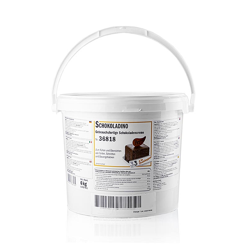 Eine große 6 kg Packung von gebrauchsfertiger Schokoladencreme von Dreidoppel, ideal zum Füllen oder Überziehen von Torten, Gebäcken oder Pralinen