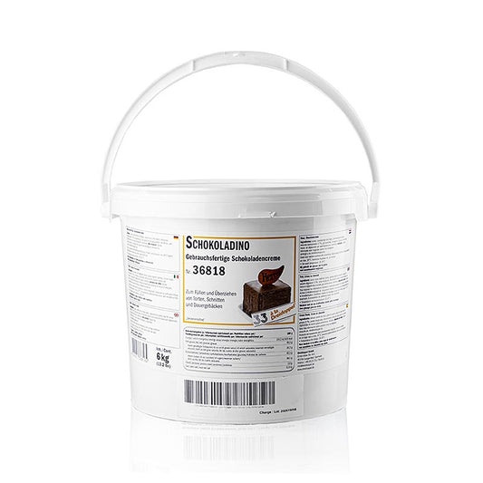 Eine große 6 kg Packung von gebrauchsfertiger Schokoladencreme von Dreidoppel, ideal zum Füllen oder Überziehen von Torten, Gebäcken oder Pralinen