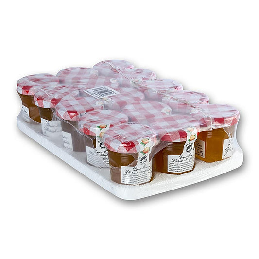 15 praktische Portions-Konfitüre Gläser à 30g mit leckerer Pfirsich-Konfitüre