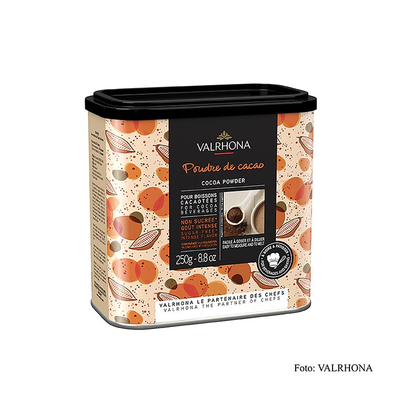 Cacao in polvere, leggermente sgrassato, 20-22% di burro di cacao, Valrhona, 250 g - cacao in polvere di alta qualità, leggermente sgrassato, con il 20-22% di burro di cacao, prodotto da Valrhona, confezione da 250 g (tedesco)