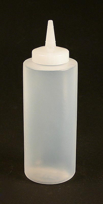 Kunststoff-Spritzflasche zum Portionieren von kalten, dünn- und dickflüssigen Saucen, Sirups etc