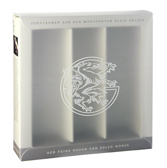 Präsentationsbox für 3 Gölles Zerstäuberflaschen mit 125 ml, hochwertiges Design und Schutz für besondere Anlässe oder zum Selbstverwöhnen - Jetzt in der Schweiz kaufen!