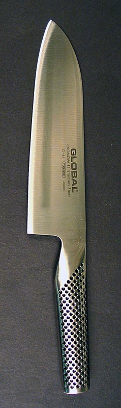 Global G-46 Santoku Messer, für Gemüse, Fisch & Fleisch, vorne spitz, 18cm, 1 St - Ein leichtes, extrem scharfes, langlebiges und vielseitiges Messer aus Molybdän-Vanadium Stahl mit einem Griff aus Edelstahl, gefüllt mit Sandkörnern für perfekte Balance, geeignet für Rechts- und Linkshänder