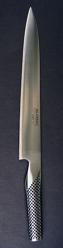 Global G-47 Sashimi Messer, beidseitig geschliffen, 25cm, 1 St - hochwertiges japanisches Messer aus Molybdän-Vanadium Stahl, mit Edelstahlgriff und perfekter Balance, für Rechts- und Linkshänder geeignet, ideal für rohes Fleisch und Fisch