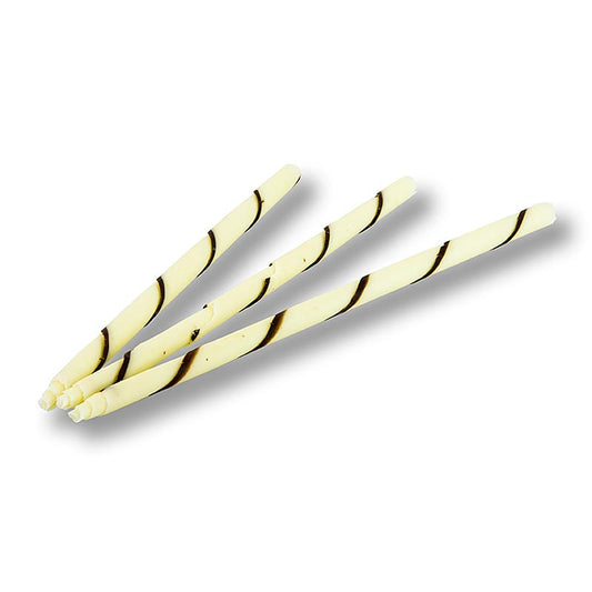Schokozigarren - Panatella, weiß mit dunklen Streifen, 20cm lang, ø 6mm, 715 g, 110 St, aus hauchdünnen Blättern mit feinster weißer und dunkler Schokolade hergestellt, ideal als Dekoration in Eisbechern oder auf dem Kaffeetisch