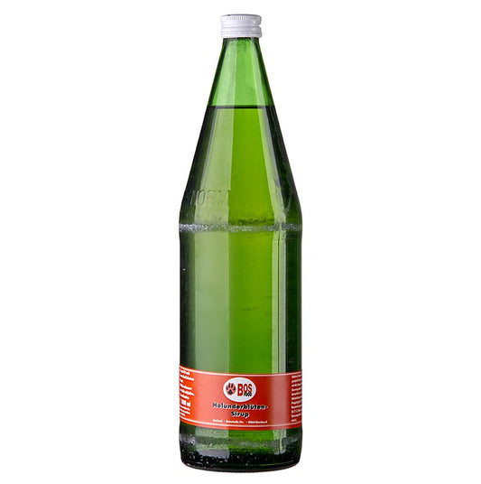 Holunderblütensirup aus Holunderblütenauszügen, Zucker und Wasser, ideal für Getränke und Süßspeisen Auch für Champagner und Prosecco geeignet