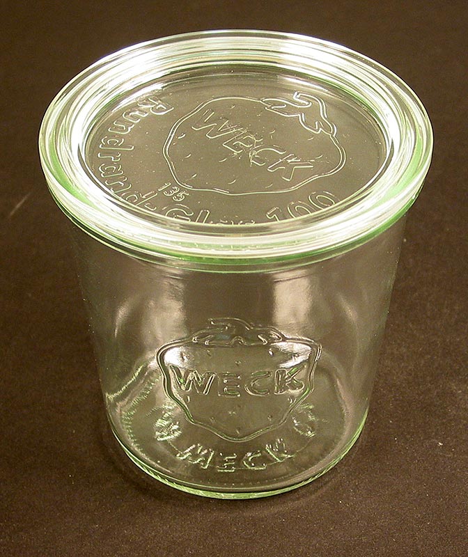 Ein traditionelles Einmachglas von Weck, ø 100mm, 580 ml, rund, mit Deckel Geeignet zum Einkochen von Früchten und Gemüsen