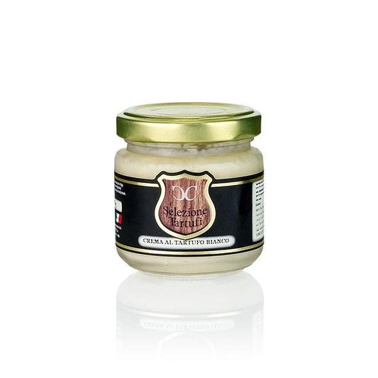 Trüffel-Creme, mit weißem Trüffel (Tuber Magnatum Pico) und Tuber Borchii Vitt, hergestellt aus Sahne, Butter, Käse und Eiern, ideal zum Verfeinern zahlreicher Gerichte geeignet