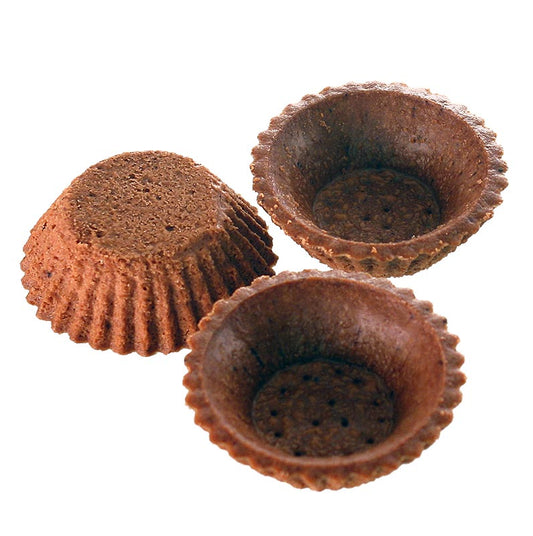 Dessert-Tartelettes aus Schokomürbeteig mit einem Durchmesser von 6cm und einer Höhe von 2cm, perfekt zum Befüllen mit verschiedenen Cremes, Sahne, Eis und Puddings, insgesamt 210 Stück in einer Packung von 2,98 kg