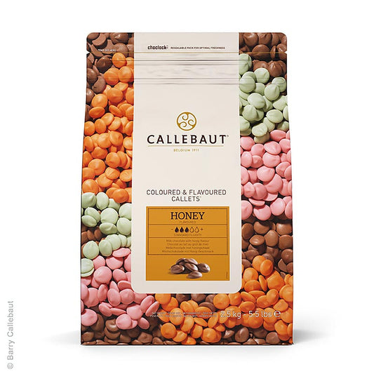 Vollmilch, mit Honig, Callets, 32,8% Kakao, 2,5 kg: Sahnige Milchschokoladetropfen verfeinert mit herrlichem Honig für Hohlfiguren, Pralinen, Cremes, Saucen, Mousses 