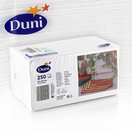 Duni - Tovagliolini da cocktail a 3 veli, bianchi, 12x12 cm, piegati a 1/4, 250 pezzi