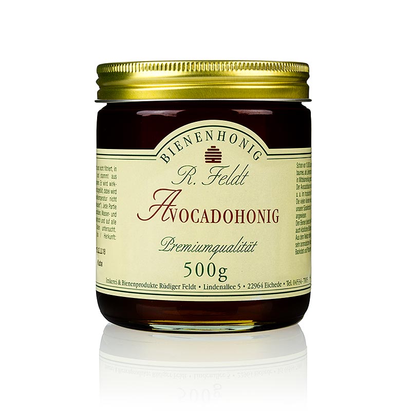 Flüssiger Avocadohonig aus Mexiko mit leichtem Pflaumenaroma, hergestellt aus den Nektar der Avocadoblüten, reich an Nektar und köstlichem Blütenstaub, von Bienen bestäubt und geschmacklich fruchtig und kräftig, ideal für Liebhaber von aromatischem Honig, 500g