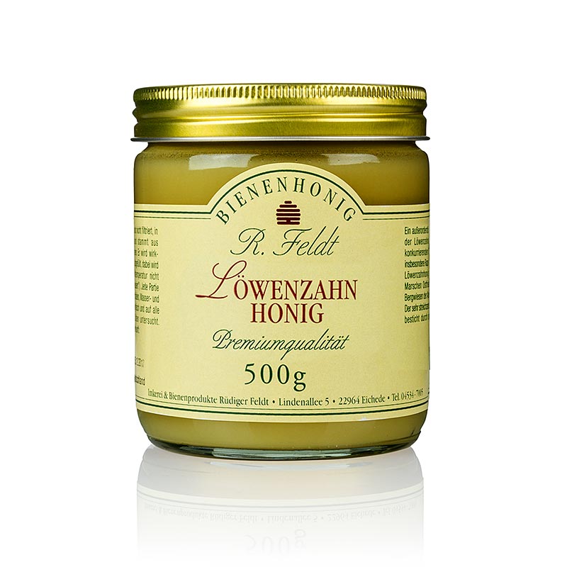 Löwenzahn-Honig, Deutschland, dunkelgelb, cremig, mild & würzig, aromatisch, 500 g - Ein dunkelgelber, cremiger und mild würziger Löwenzahnhonig aus Deutschland, der durch sein aromatisches Aroma besticht