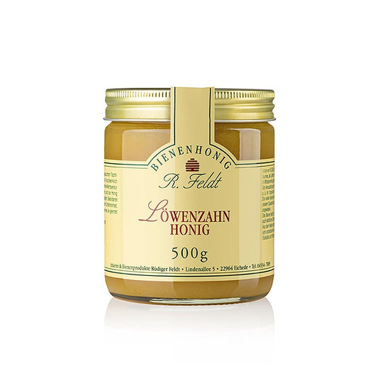Apiculture Feldt - Miel de pissenlit, jaune foncé, onctueux, doux et épicé, aromatique, 500 g