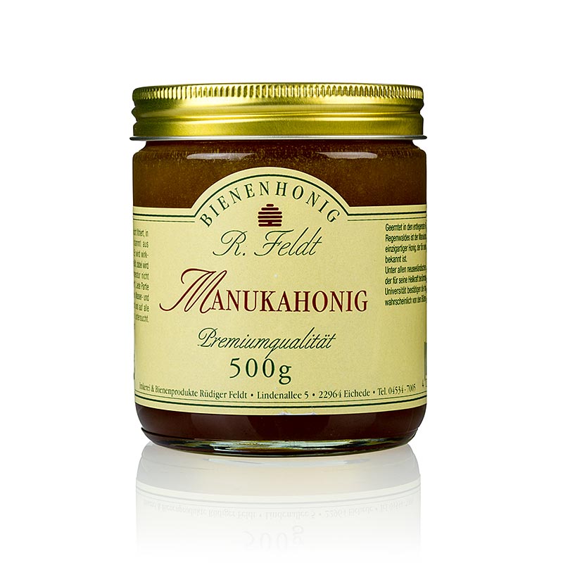 Flüssiger, kräuterartig kräftiger Manuka-Honig aus Neuseeland in dunkler Farbe, 500 g (German)