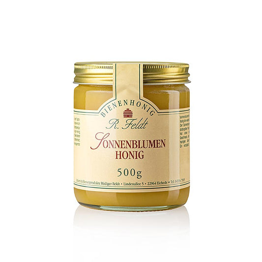 Apicoltura Feldt Miele di girasole, giallo sole, dalla consistenza delicatamente cremosa, dal sapore delicatamente aromatico, 500 g