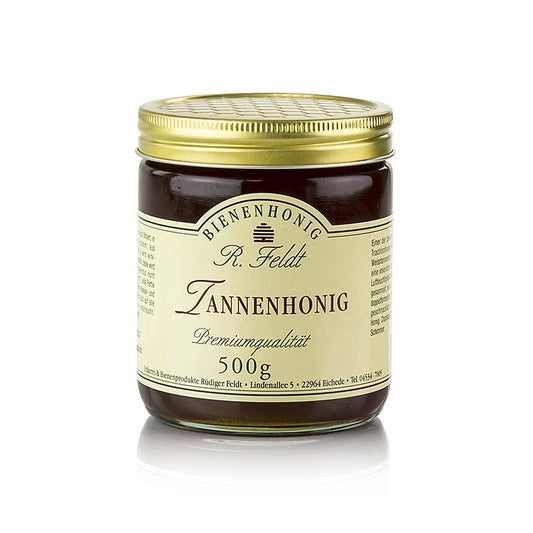 Tannen-Honig, Deutschland, echte Weißtanne, schwarz, flüssig, malzig, würzig, 500 g - Natürlicher Honig aus Deutschland, hergestellt aus echter Weißtanne, mit einer dunklen Farbe und einem malzigen, würzigen Geschmack, in einer 500 g Flasche