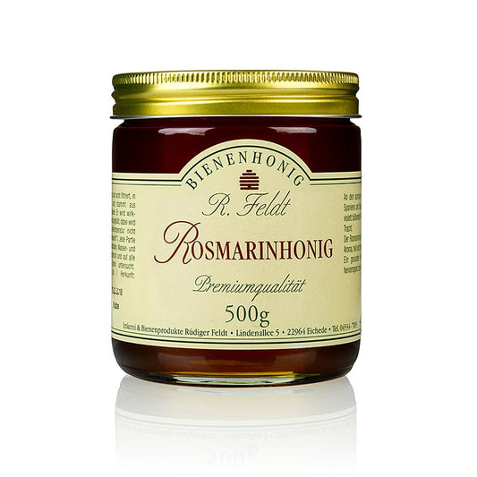 Flüssiger Rosmarin-Honig aus Spanien mit zartem, blumigem Aroma, hergestellt an sonnigen mediterranen Küsten, ideal als Brotaufstrich oder zum Süßen geeignet, 500 g