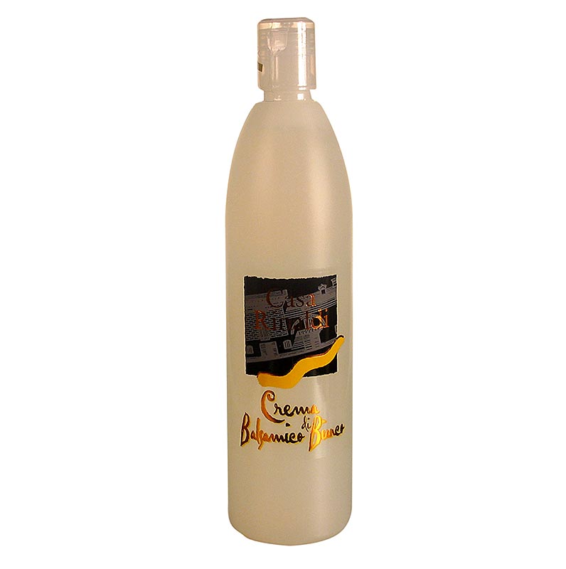 Weißes Balsamico-Creme Produkt von Casa Rinaldi, geeignet für Fleisch, Fisch, Gemüse, Eis und Erdbeeren