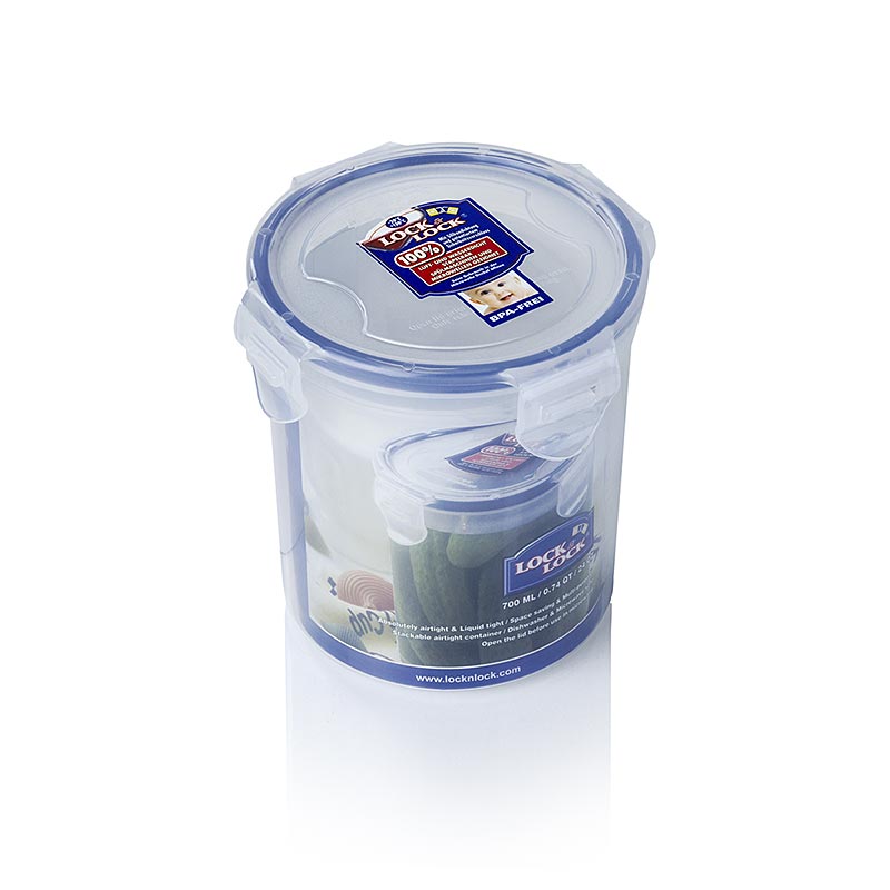 Frischebox Lock & Lock, 700 ml, rund 101x118mm, 1 St - Luft- und wasserdichte Frischhaltebox mit Sicherheitsverschluss und Silikondichtung, stapelbar, geeignet für Spülmaschine, Mikrowelle und Tiefkühlgeräte gemäß Bedienungshinweis