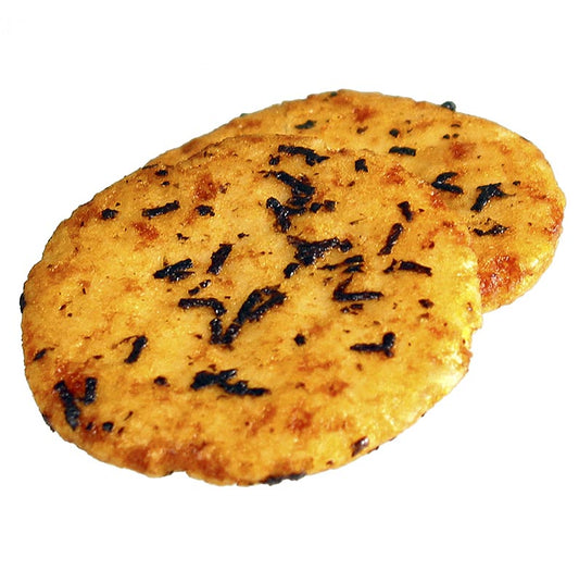 Reiscracker - Bin Bin Rice Crackers, ca 7 cm, gewürzt mit Seetang & Sojasauce, 135 g - knackige, würzige Reiscracker mit Nori-Algen und einem Hauch von Chili