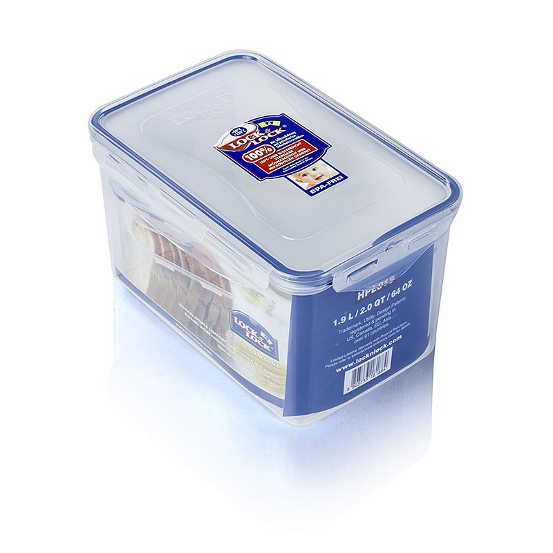 Lock & Lock Frischebox, rechteckig, 1,9 l, luft- und wasserdicht, spülmaschinenfest, mikrowellengeeignet, tiefkühlgeeignet