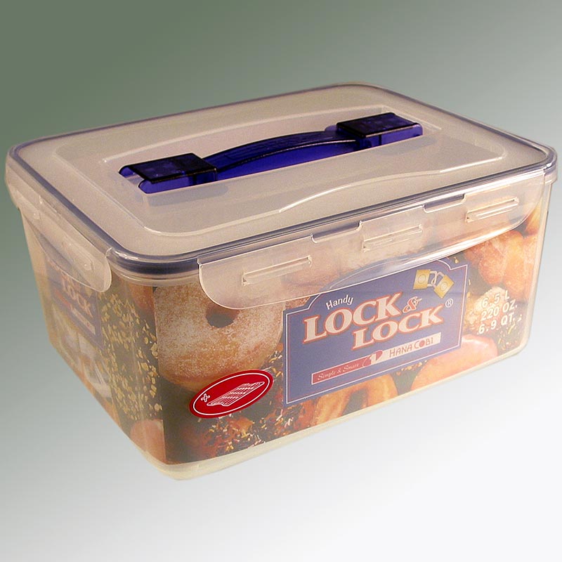 Frischebox Lock & Lock, 6,5 l, rechteckig 294x230x138 mm, mit Griff&Ablaufgitter, 1 St - Luft- und wasserdichte Frischhaltebox mit Sicherheitsverschluss, Silikondichtung, stapelbar, spülmaschinenfest, mikrowellengeeignet, tiefkühltauglich
